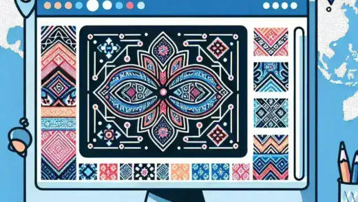 "Ilustrasi teknologi identifikasi otomatis motif batik berdasarkan daerah asal, menampilkan berbagai motif batik tradisional dari Indonesia dengan fokus pada keunikan desain dan warna."