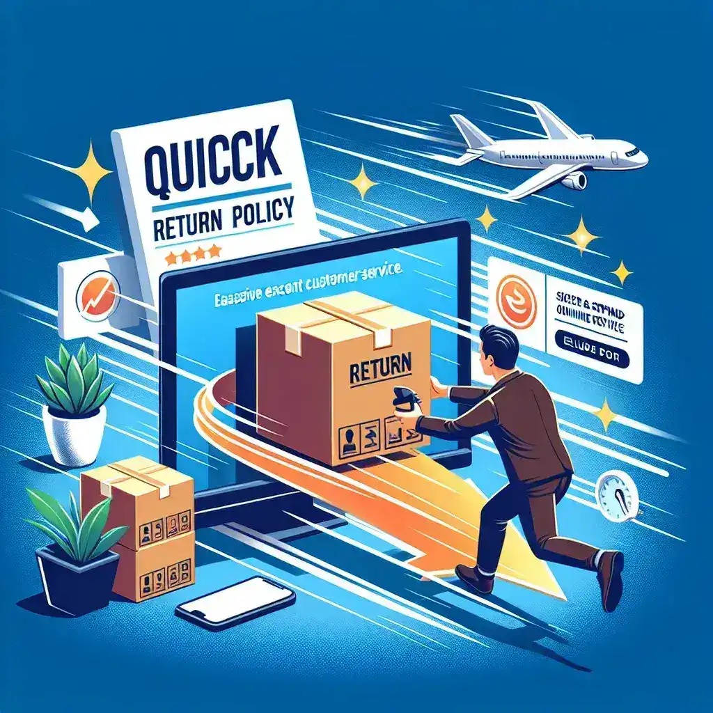 "Customer service representative assisting a shopper with fast return policy at Lazada, highlighting the company's commitment to efficient customer support and seamless online shopping experience."