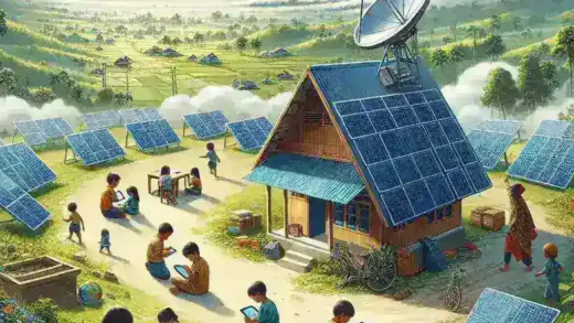 "Wi-Fi solar powered setup in Kabupaten Remote, providing internet access to schools in remote areas for enhanced education opportunities."