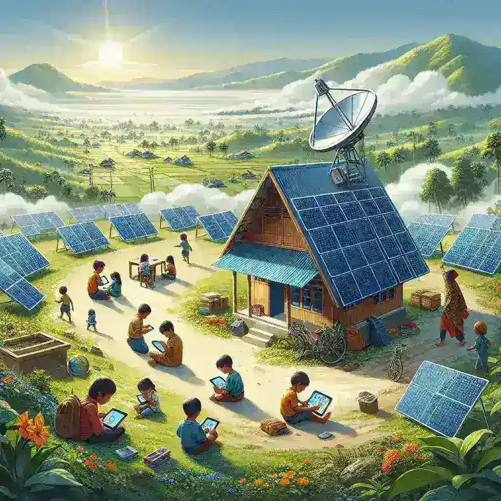 "Wi-Fi solar powered setup in Kabupaten Remote, providing internet access to schools in remote areas for enhanced education opportunities."